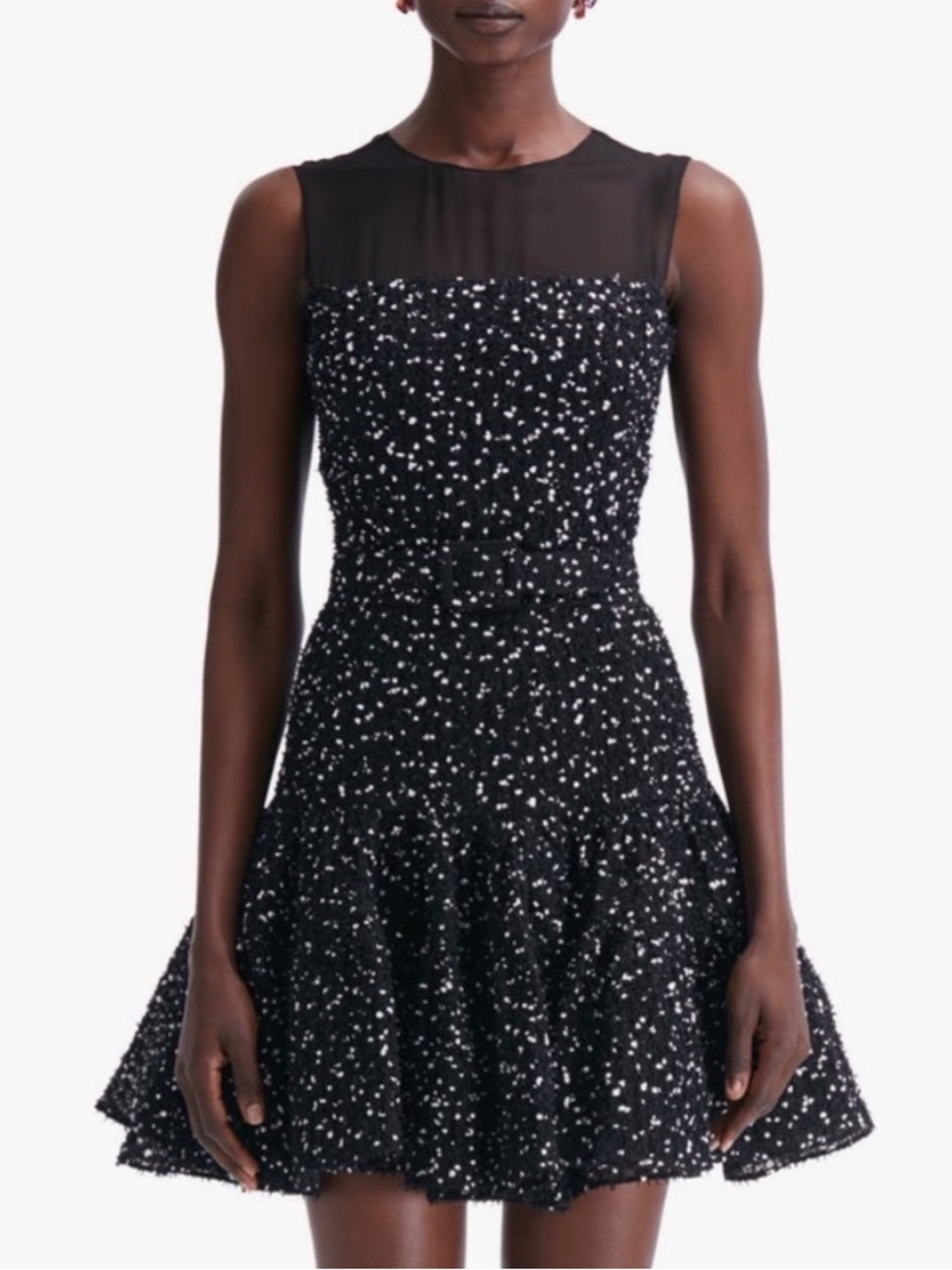 Oscar de la Renta Black Sheer Silk Fil Coupé Illusion Cocktail Dress Size 14